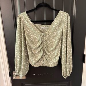 Abercrombie & Fitch Floral Ruched Long Sleeve Blouse